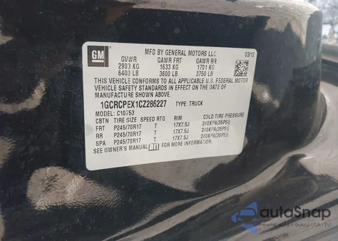 2012 Chevrolet Silverado 1500 Work Truck from USA, damaged, VIN 1GCRCPEX1CZ286227